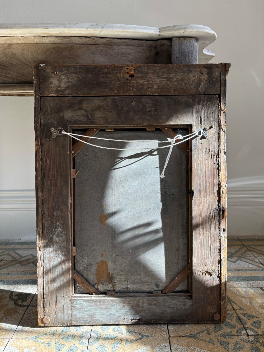 A French 19th Century Painted Frame Mirror, Original Foxed Mirror Plate 70cm View VI