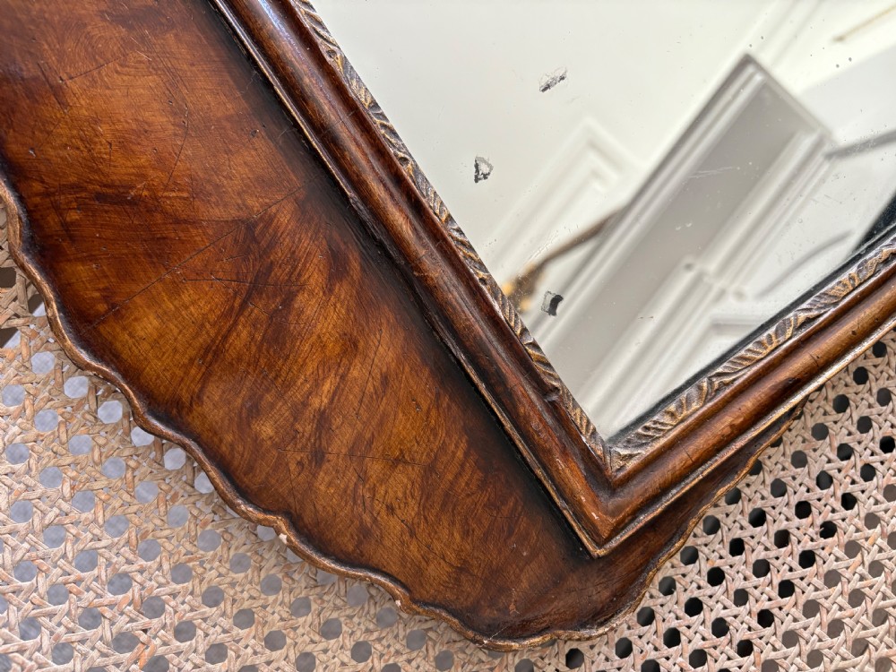 An 18th Century Queen Anne Style Walnut Veneer Mirror 63cm, Original Plate View VII