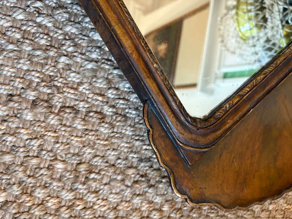 An 18th Century Queen Anne Style Walnut Veneer Mirror 63cm, Original Plate View X