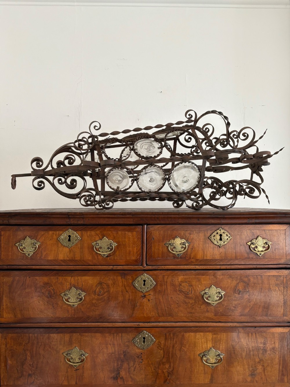 A Southern France Ornate Wrought Metal Hall Lantern, 93cm C1900 View II