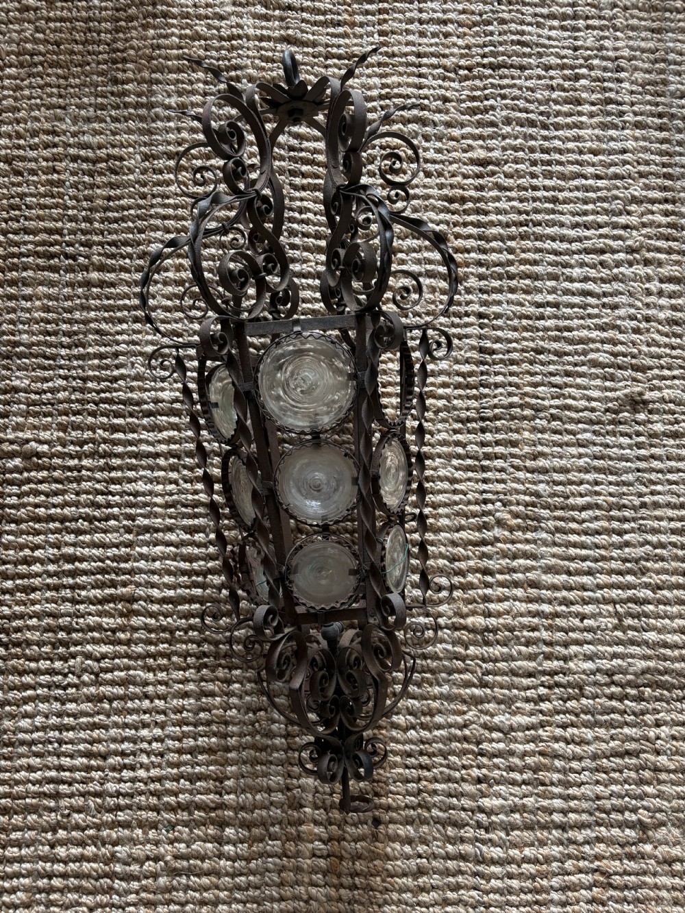 A Southern France Ornate Wrought Metal Hall Lantern, 93cm C1900 View IV