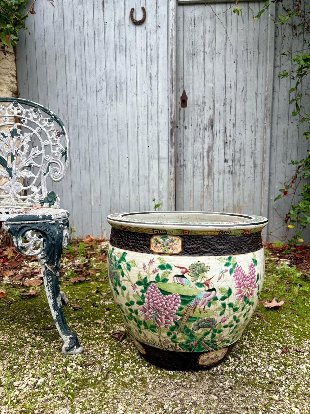 19thC Chinese Antique Famille Verte Porcelain Fish Bowl Planter, 47cm Diameter View IX