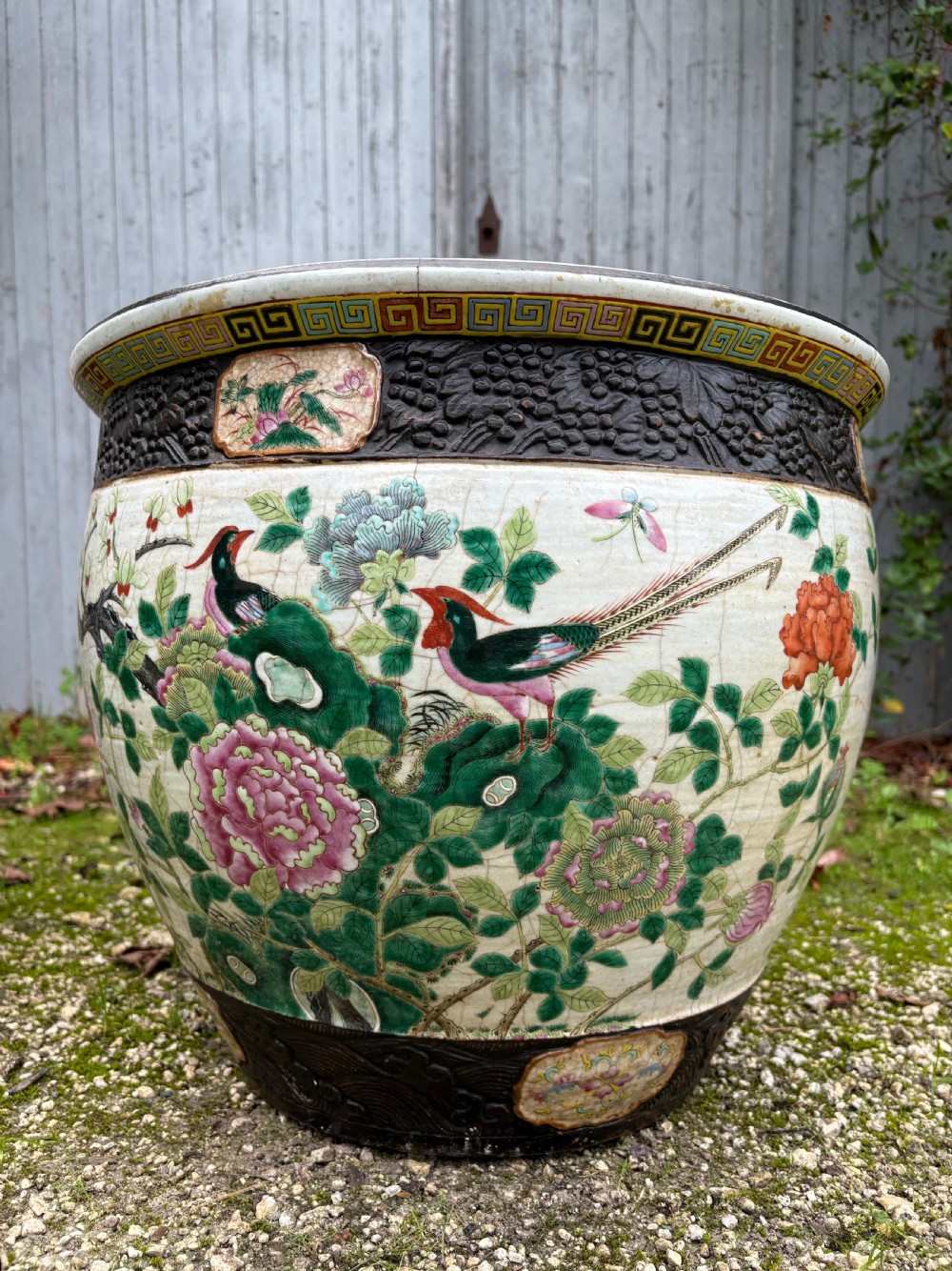 19thC Chinese Antique Famille Verte Porcelain Fish Bowl Planter, 47cm Diameter View X