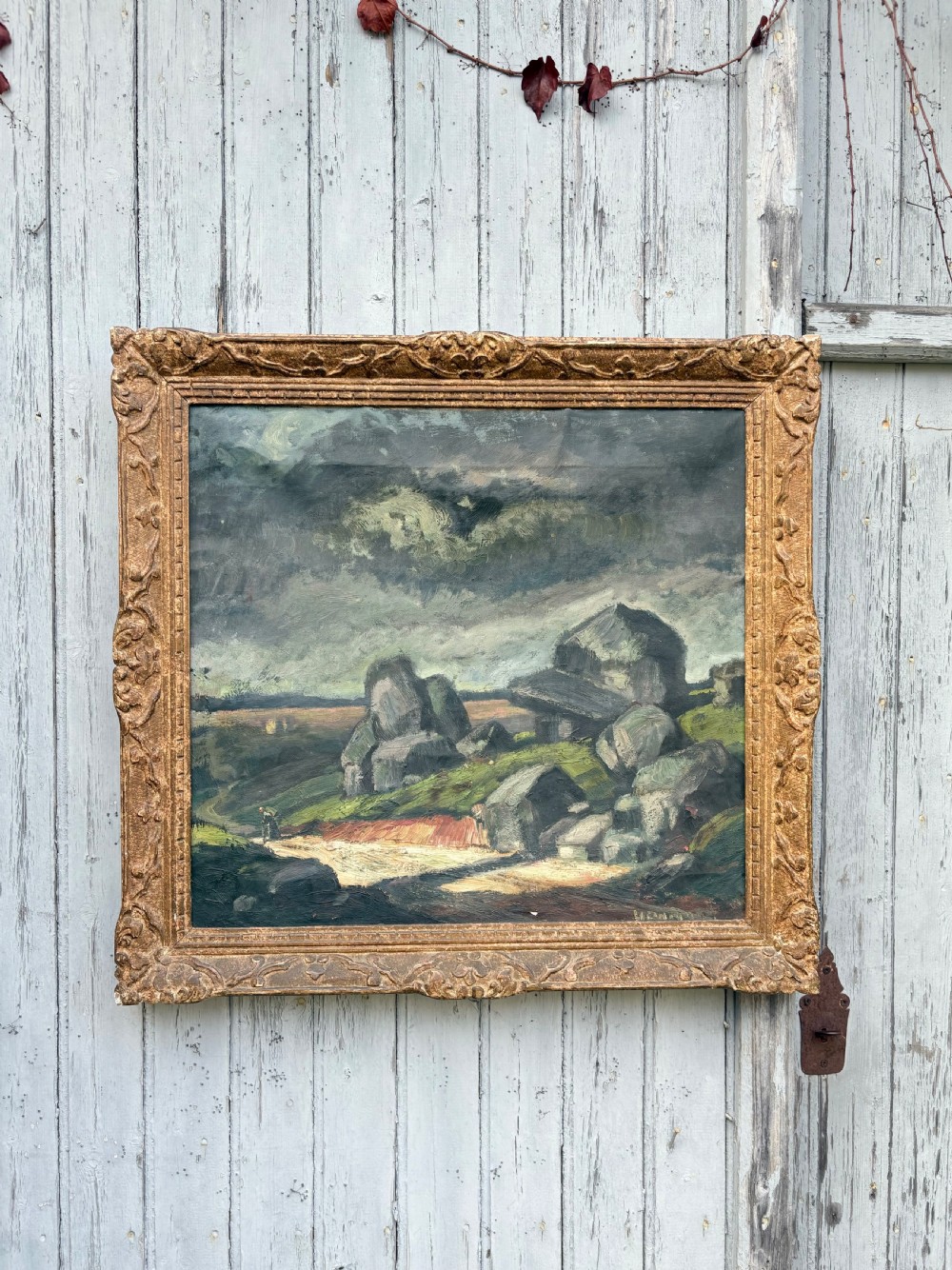An Early 20thC Paris School Oil on Canvas Landscape with Hand Carved Frame 67cm View IV