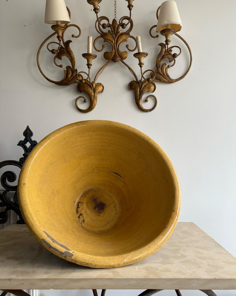 A Large 19thC French Terracotta Tian Bowl Provence, Yellow Glaze 54cm diameter View II