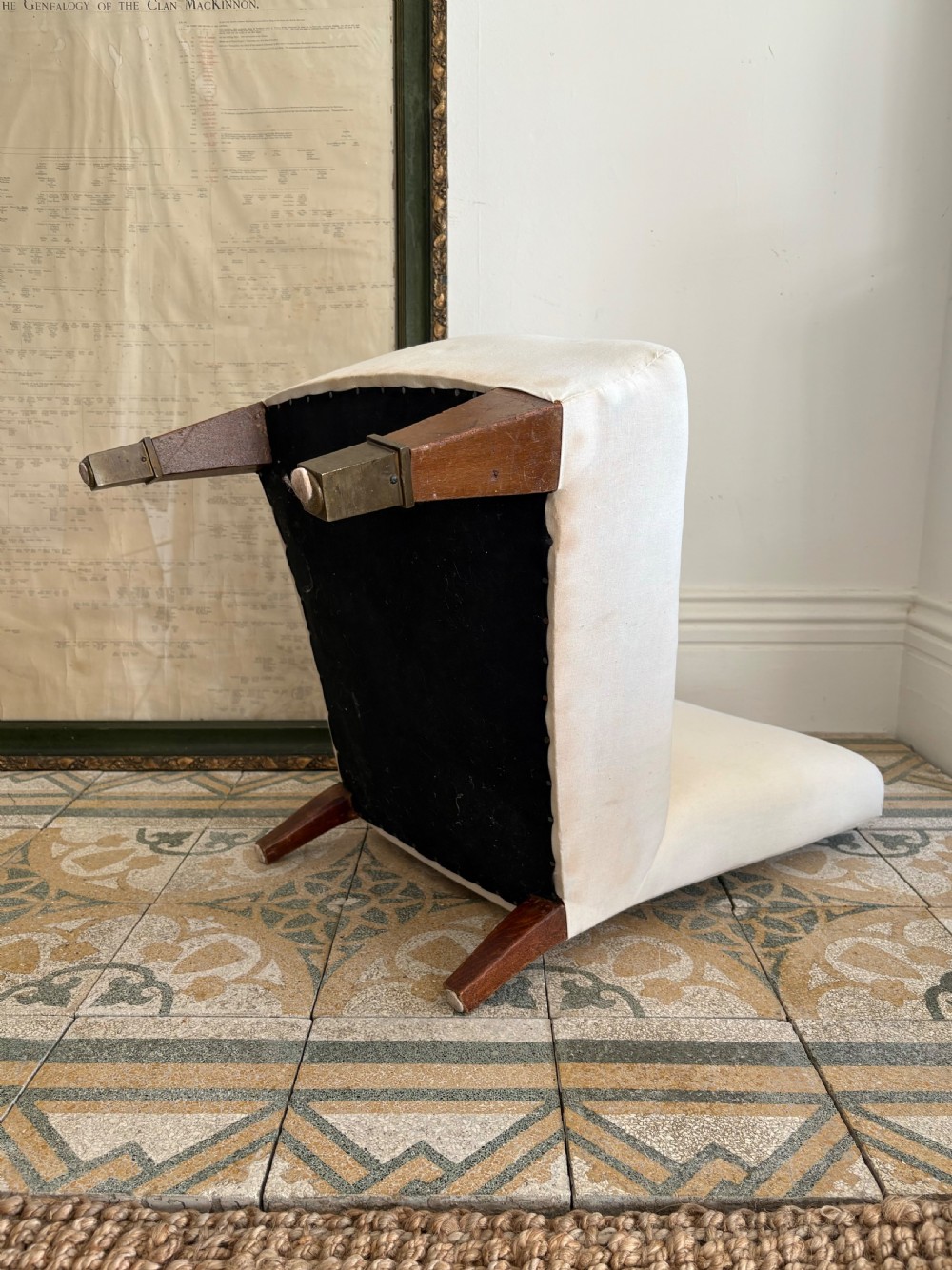 Antique Nursing Chair, English circa 1900, ready to upholster, Brass Cap Feet View III