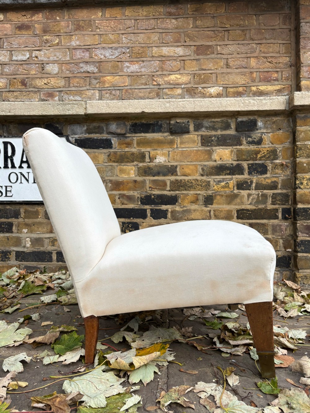 Antique Nursing Chair, English circa 1900, ready to upholster, Brass Cap Feet View VI