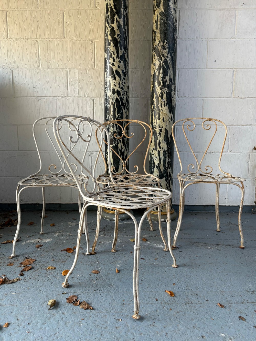 A Group of 4 French Antique Wrought Iron Lattice Garden Chairs C1920s View III