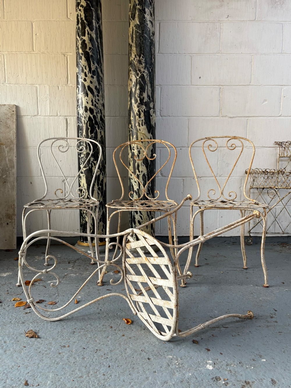 A Group of 4 French Antique Wrought Iron Lattice Garden Chairs C1920s View X