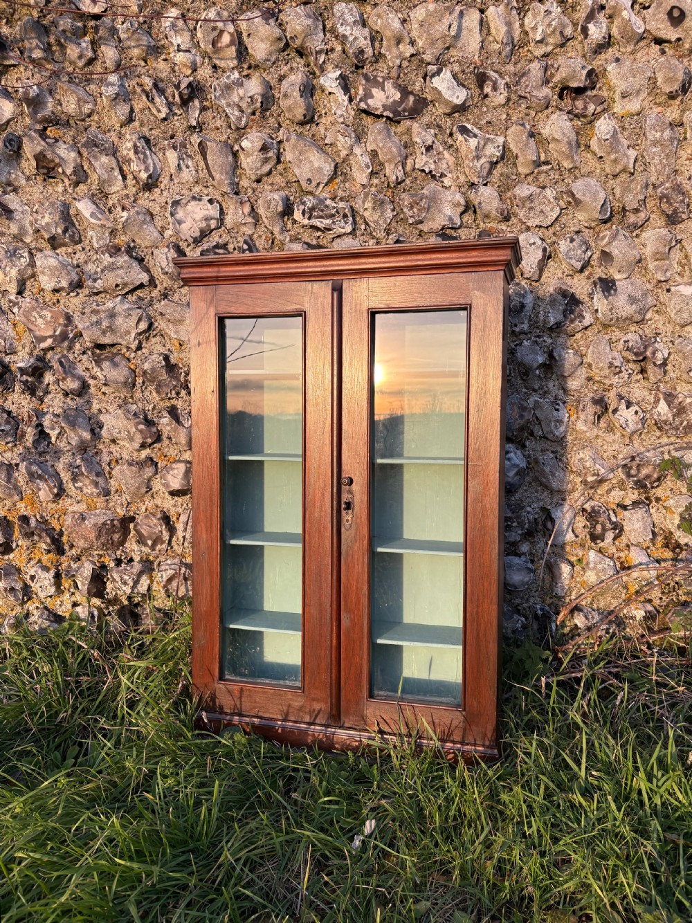 A 19th Century Walnut Estate Wall Hanging Cupboard, Glass Panel Doors 84cm tall View II