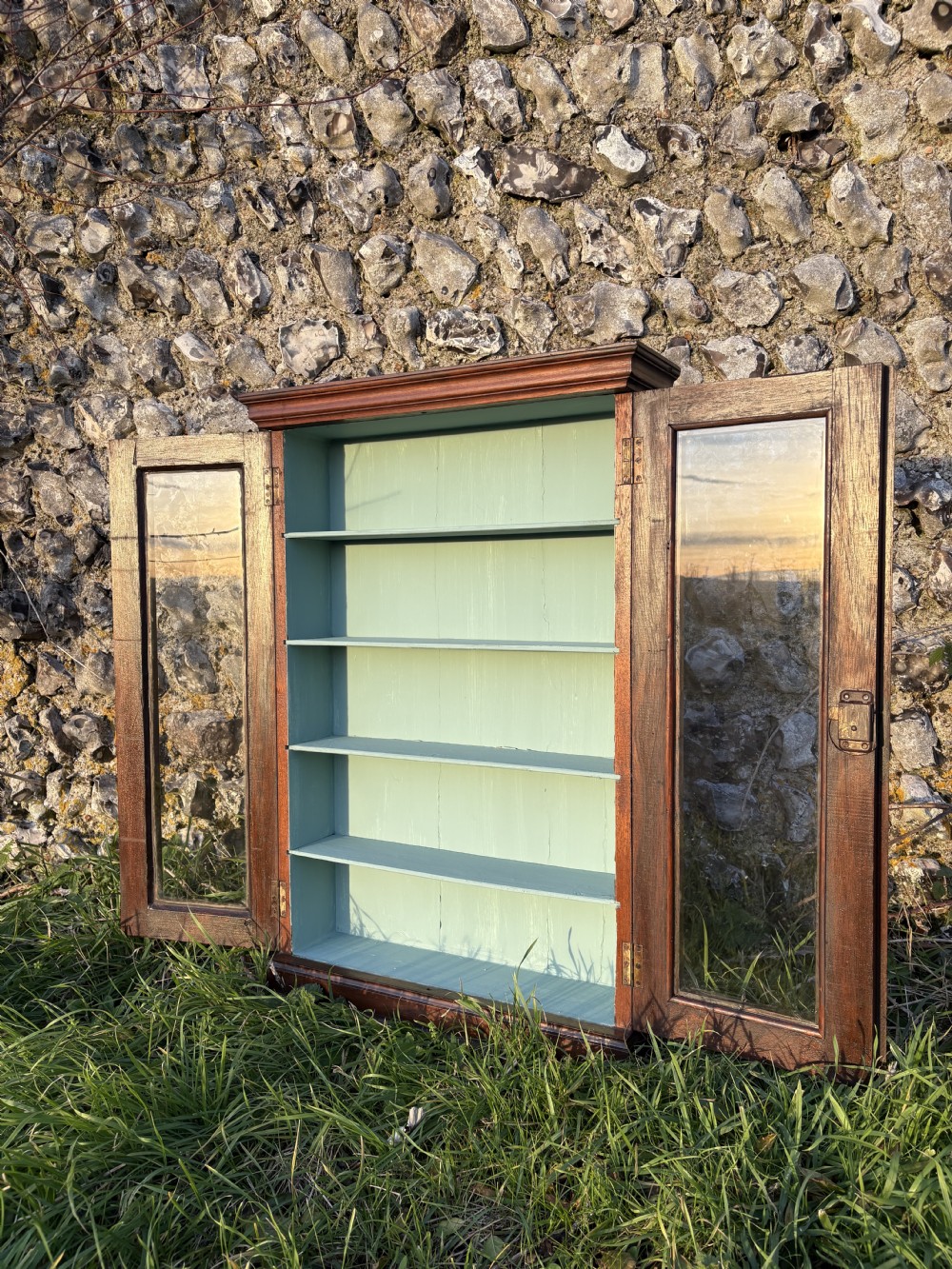 A 19th Century Walnut Estate Wall Hanging Cupboard, Glass Panel Doors 84cm tall View III