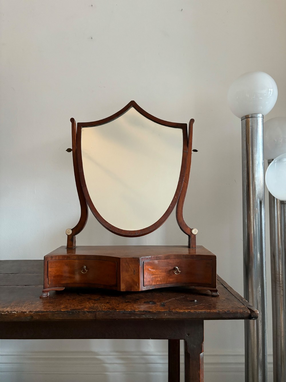A Georgian Mahogany Toilet Mirror, Serpentine with Shield Glass Plate, C1800