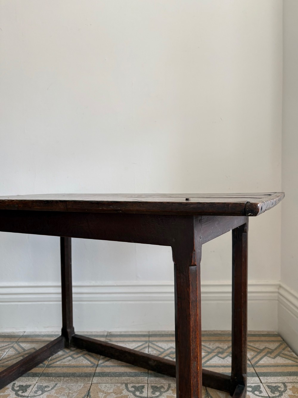 A 17thC Provincial English Oak Side Table, C1650, Rectangular 3 Plank Top 101cm View XII