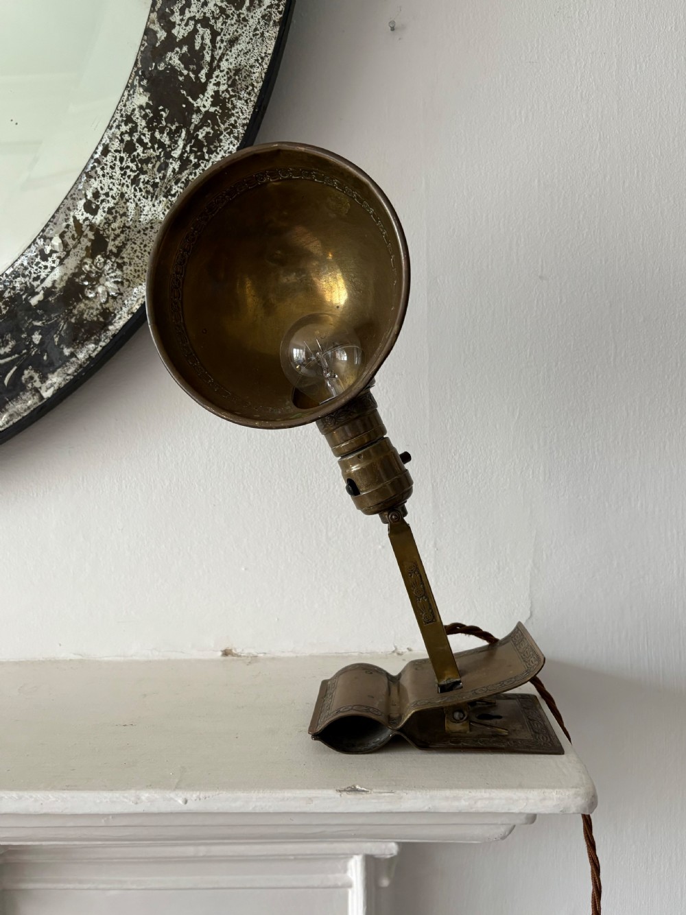 Adjusto Lite 1920s Brass Clip-on Desk or Reading Lamp, US maker Farberware View III