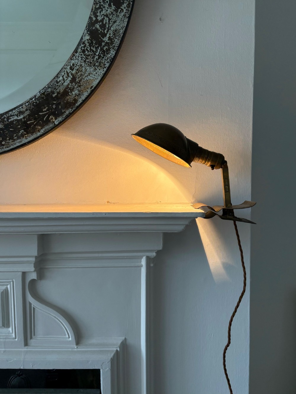 Adjusto Lite 1920s Brass Clip-on Desk or Reading Lamp, US maker Farberware