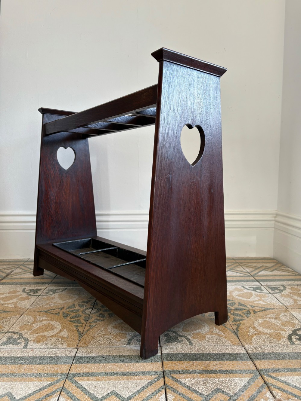 Arts and Crafts, Oak Stick Stand with Original Tray, Retailed by Liberty C1910