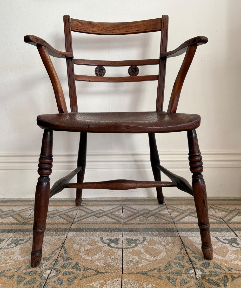 A Regency Period Ash and Elm Windsor Low Back Arm Chair C1830