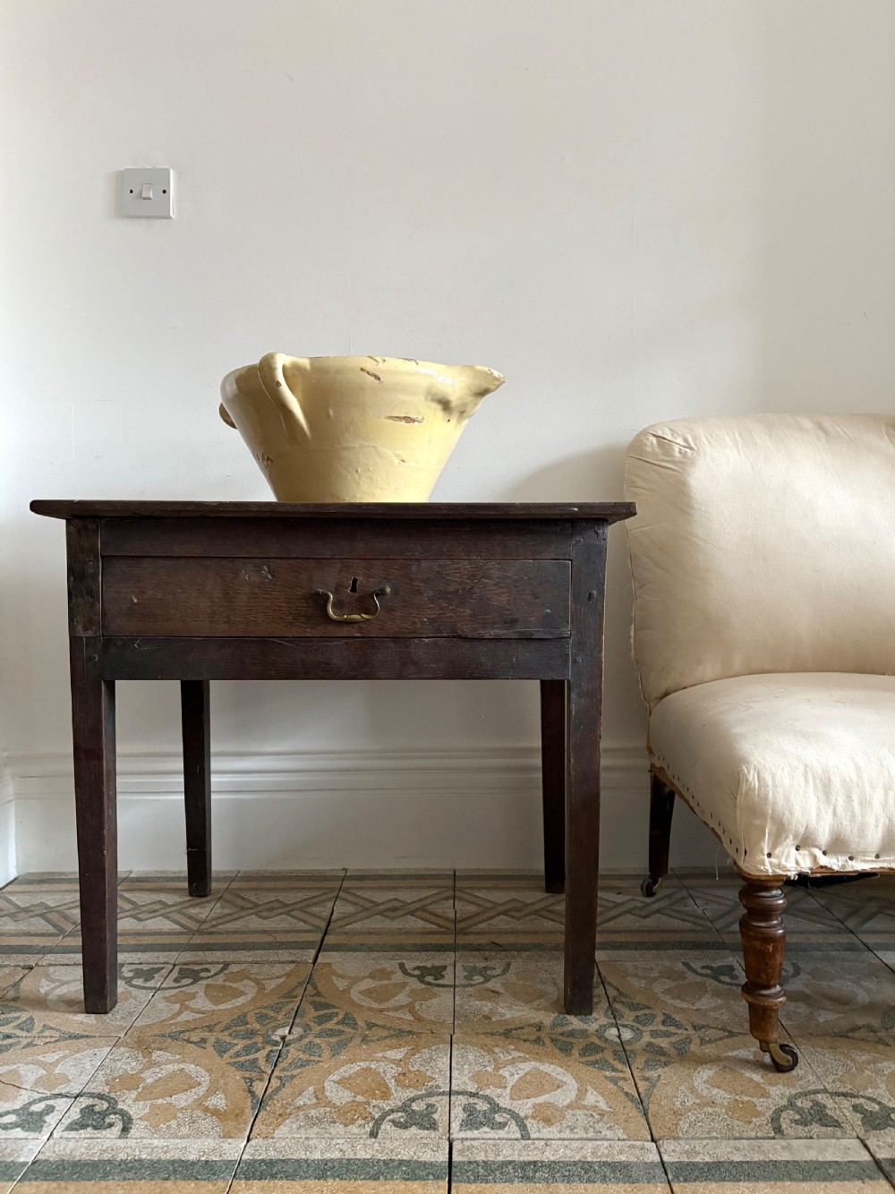 18th Century Oak Country Side Table with Single Drawer, untouched condition 74cm View XV