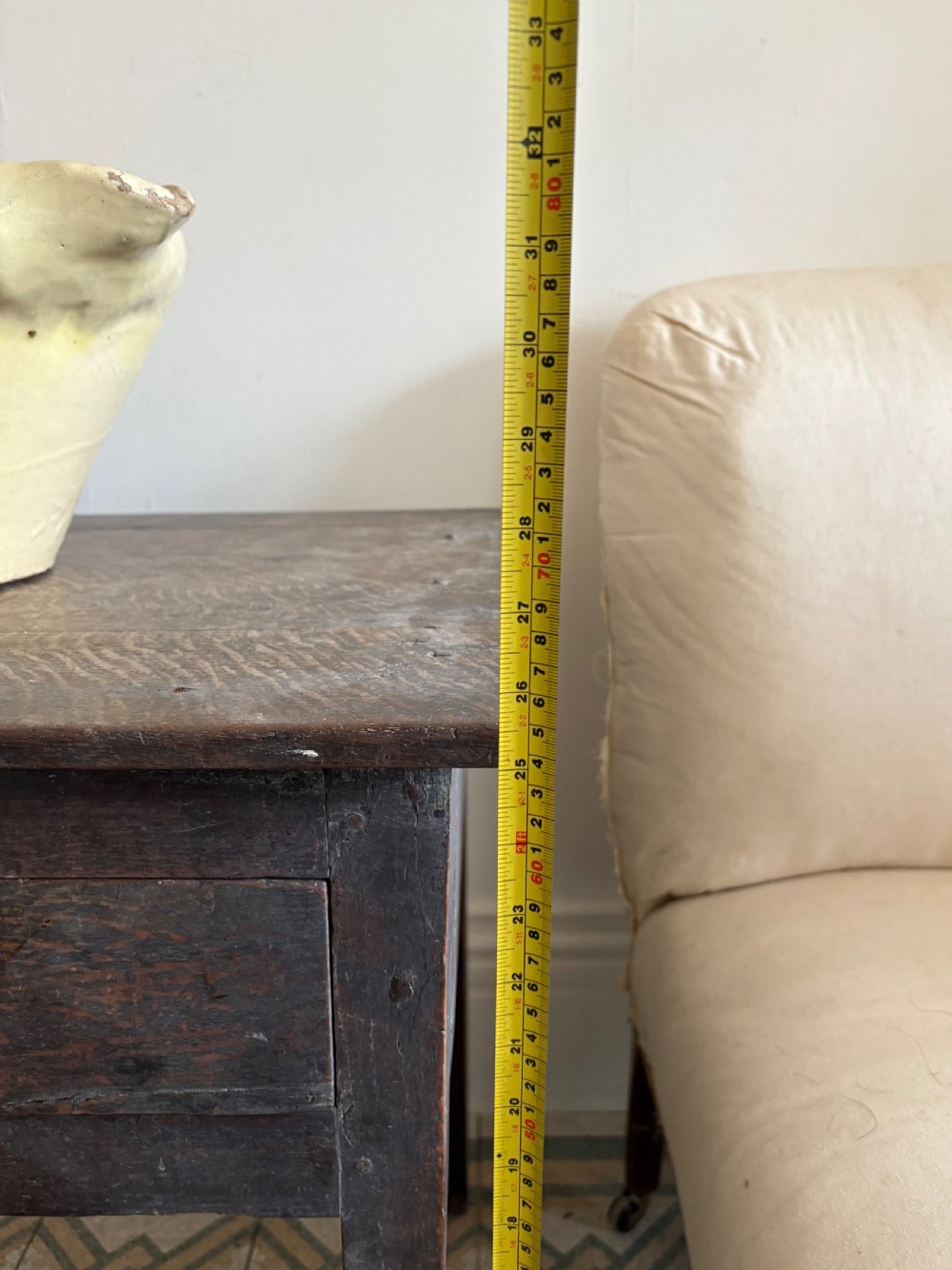 18th Century Oak Country Side Table with Single Drawer, untouched condition 74cm View XII