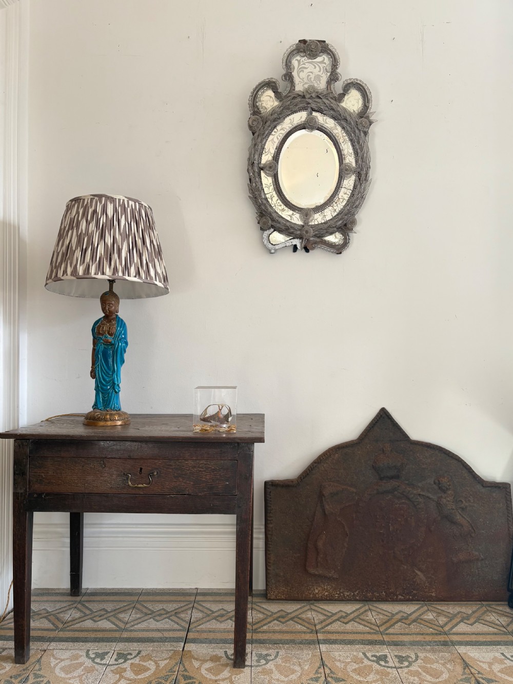 A Rare 19th Century Baroque Venetian Oval Mirror, 74cm with Foxing, some losses View XIV