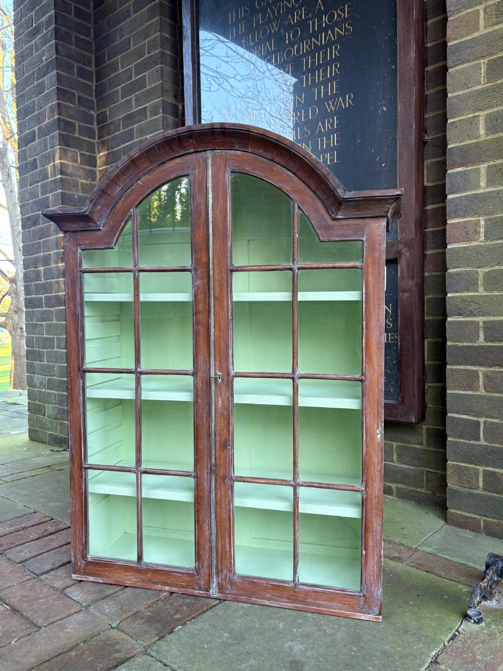 Antique George 1 Style Walnut Dome Top Hanging Bookcase, C1920, 110cm View II