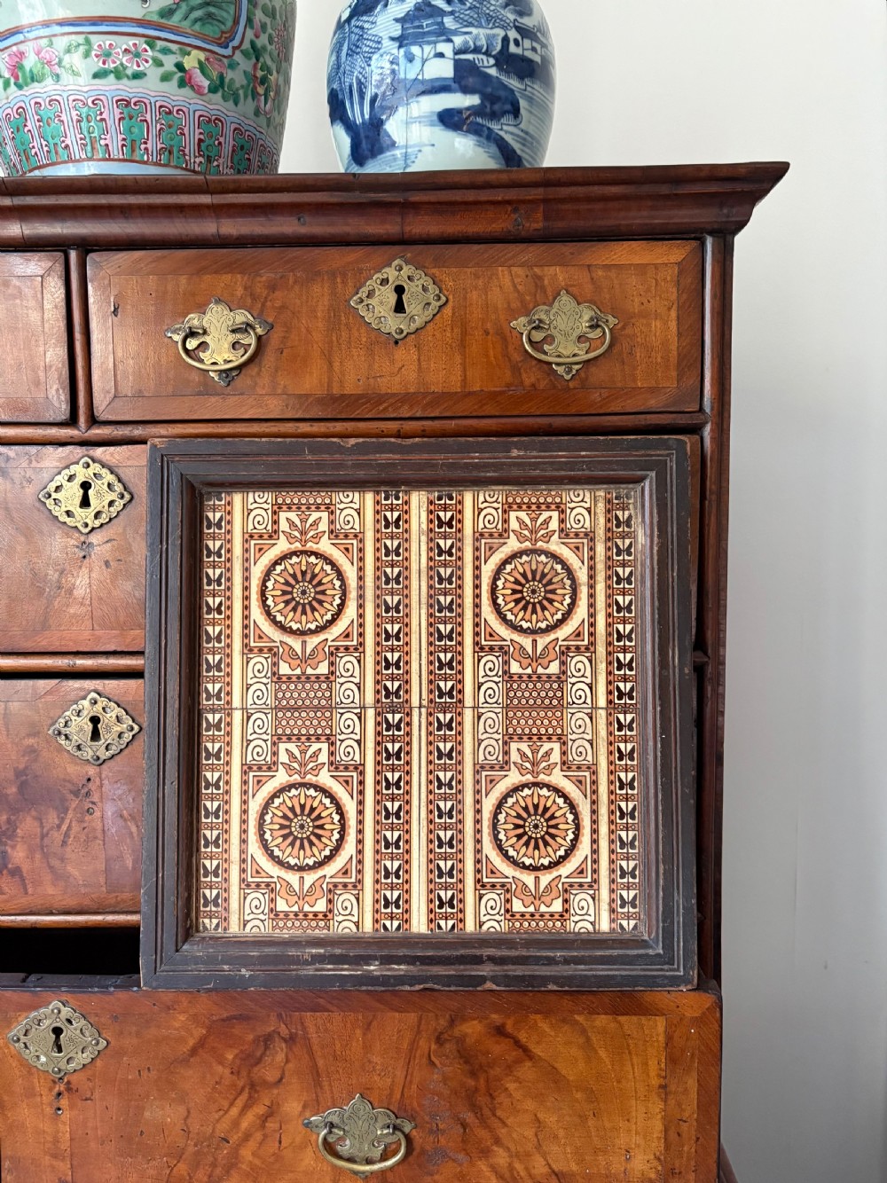 A Framed Group of 4 19th Century Aesthetic Architectural  Tiles 36cm sq