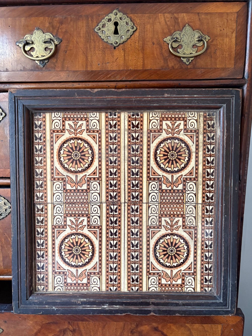 A Framed Group of 4 19th Century Aesthetic Architectural  Tiles 36cm sq View III