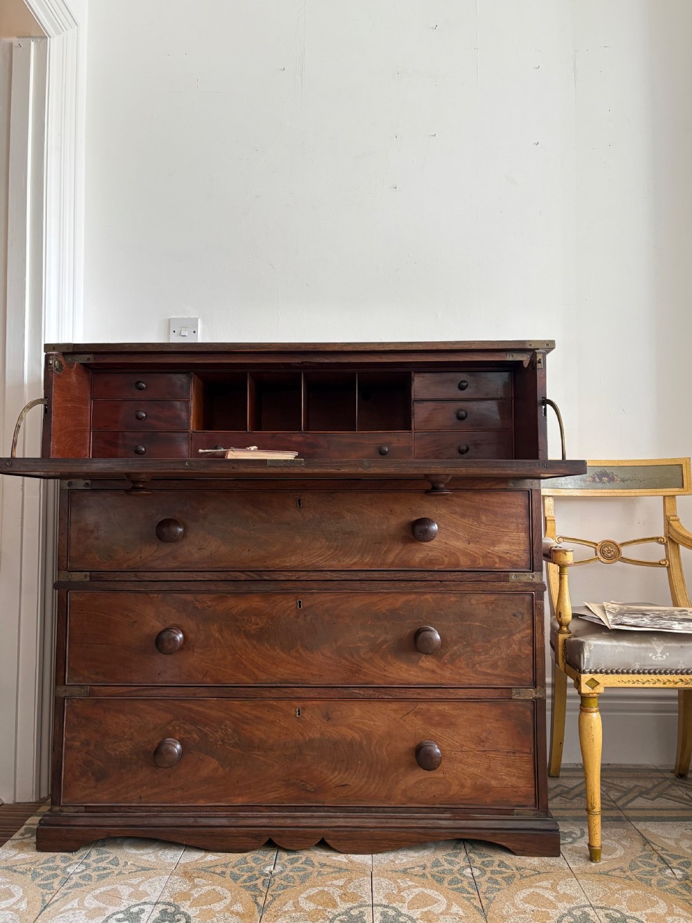 Early 19thC Campaign Chest Secretaire, 2 Sections C1830, Rosewood and Mahogany View II