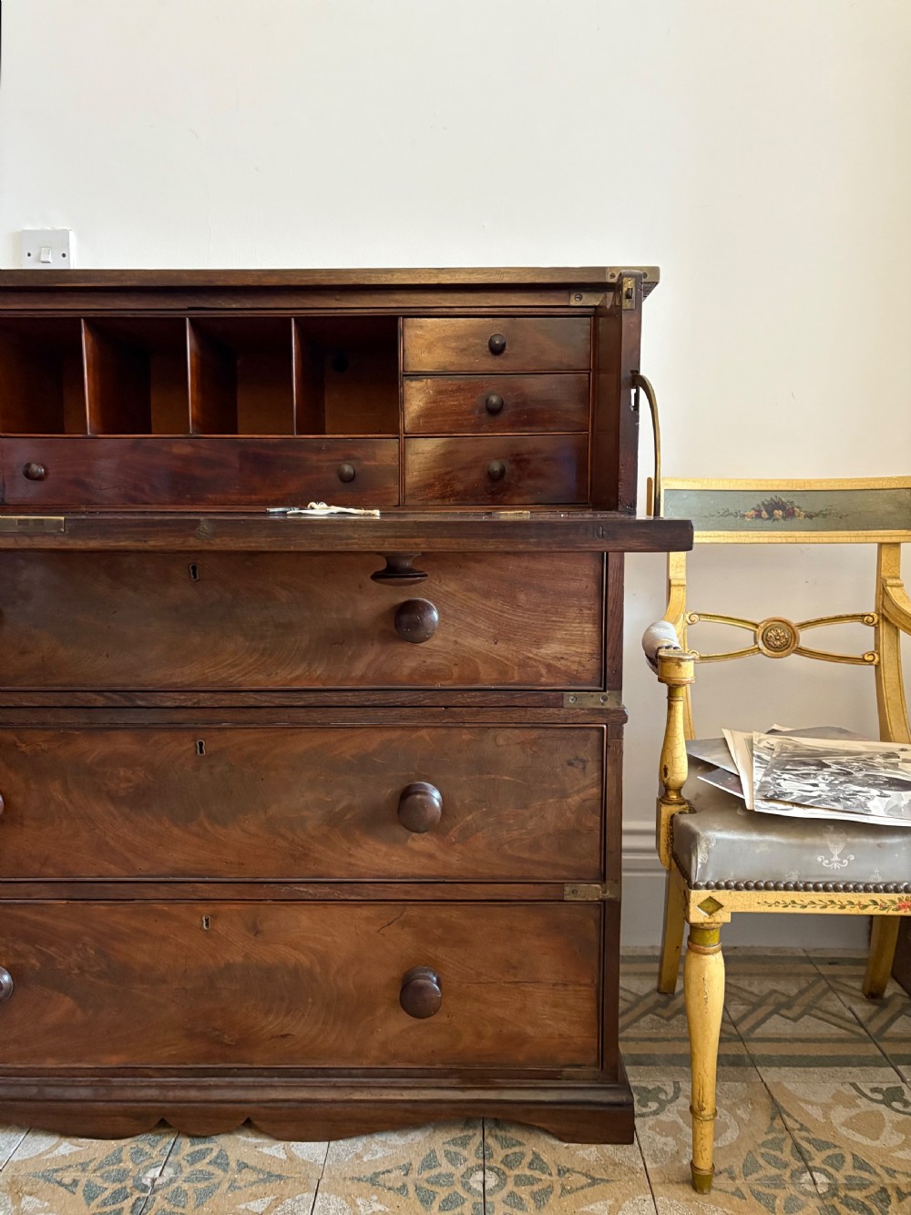 Early 19thC Campaign Chest Secretaire, 2 Sections C1830, Rosewood and Mahogany View XII