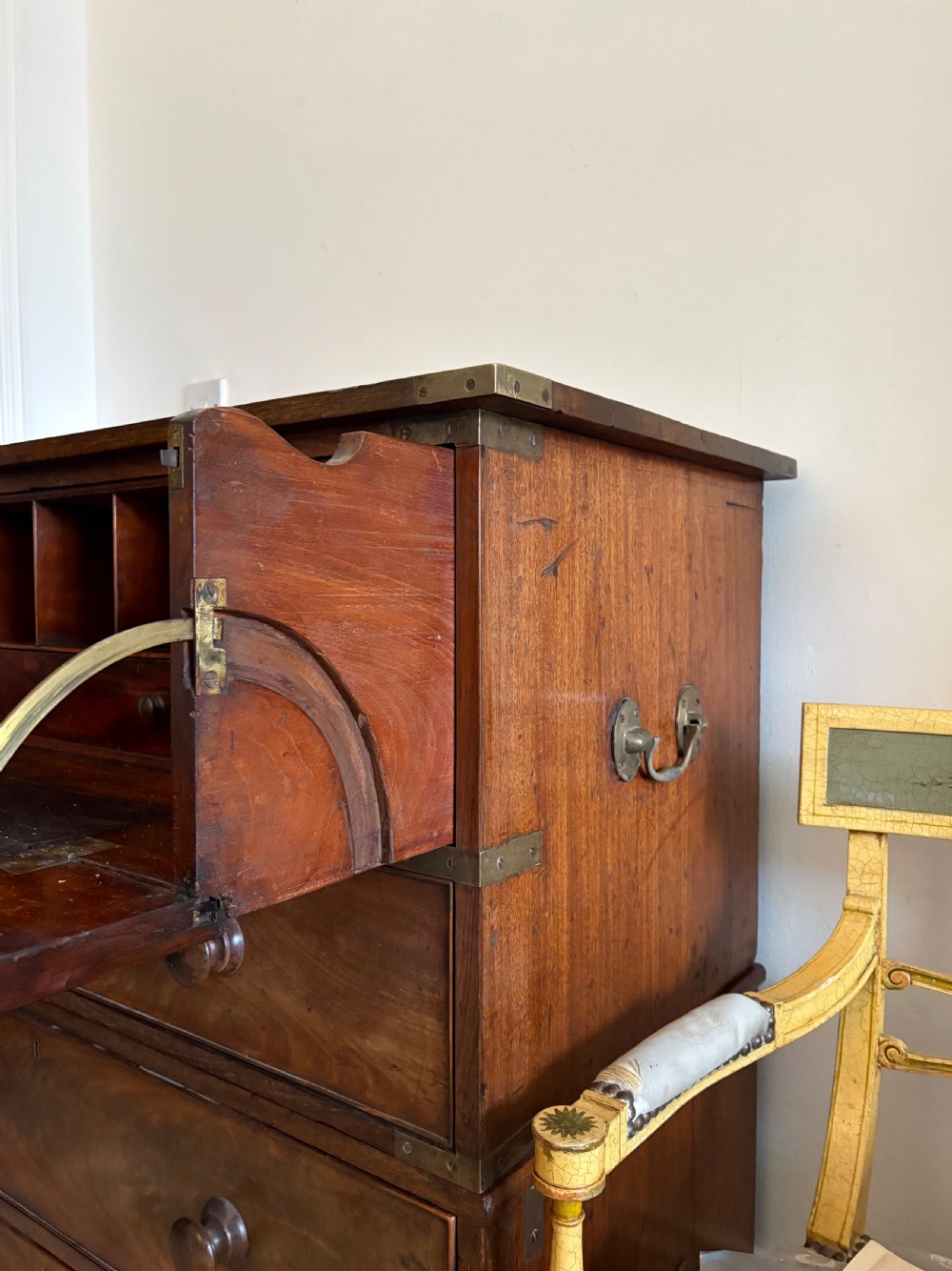Early 19thC Campaign Chest Secretaire, 2 Sections C1830, Rosewood and Mahogany View XIII