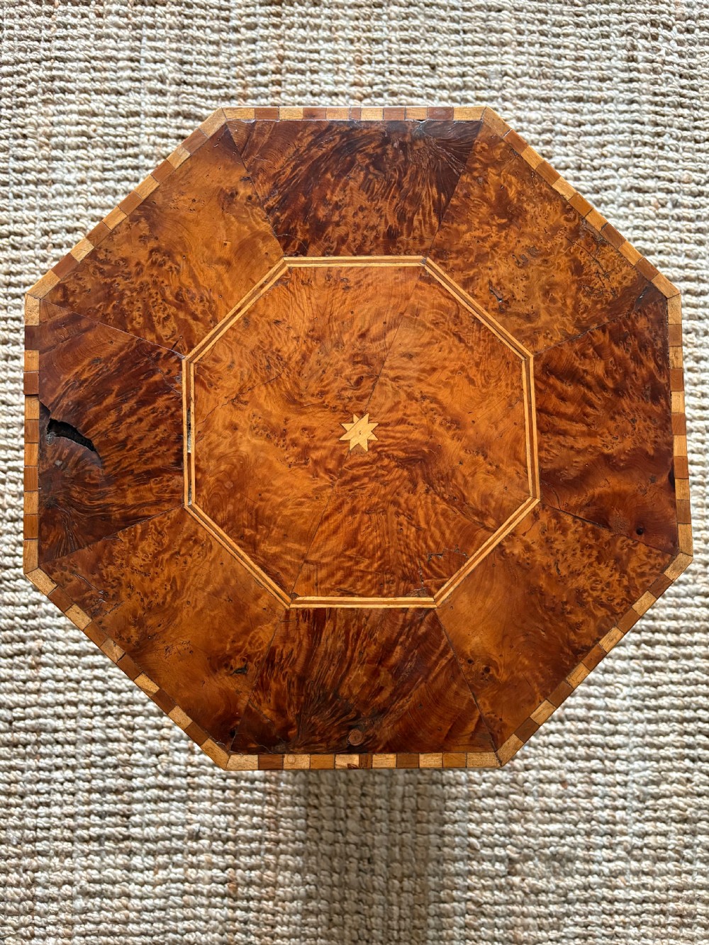 A Moorish Amboyna Burr Inlaid Octagonal Table, C1900 with Arch Legs, 49cm wide View III