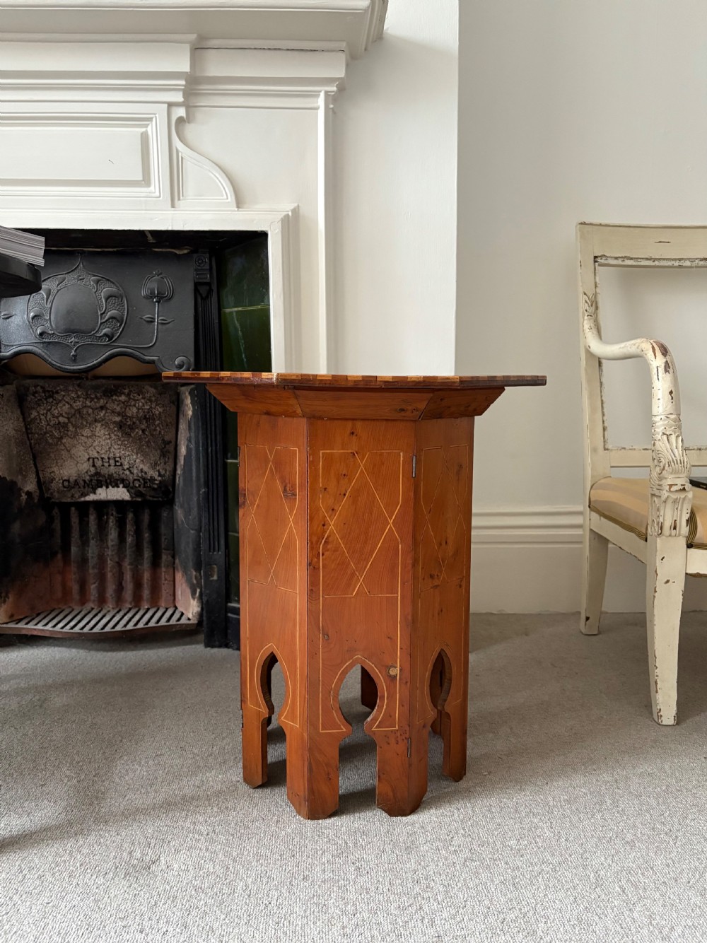 A Moorish Amboyna Burr Inlaid Octagonal Table, C1900 with Arch Legs, 49cm wide View VIII