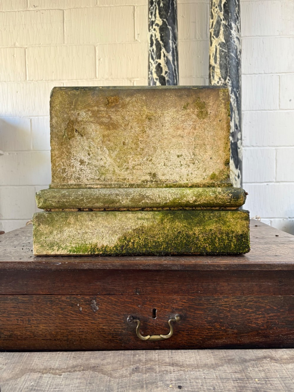 M H Blanchard and Sons 19thC Buff Terracotta Stone Pedestal, Stamped 39cm Sq