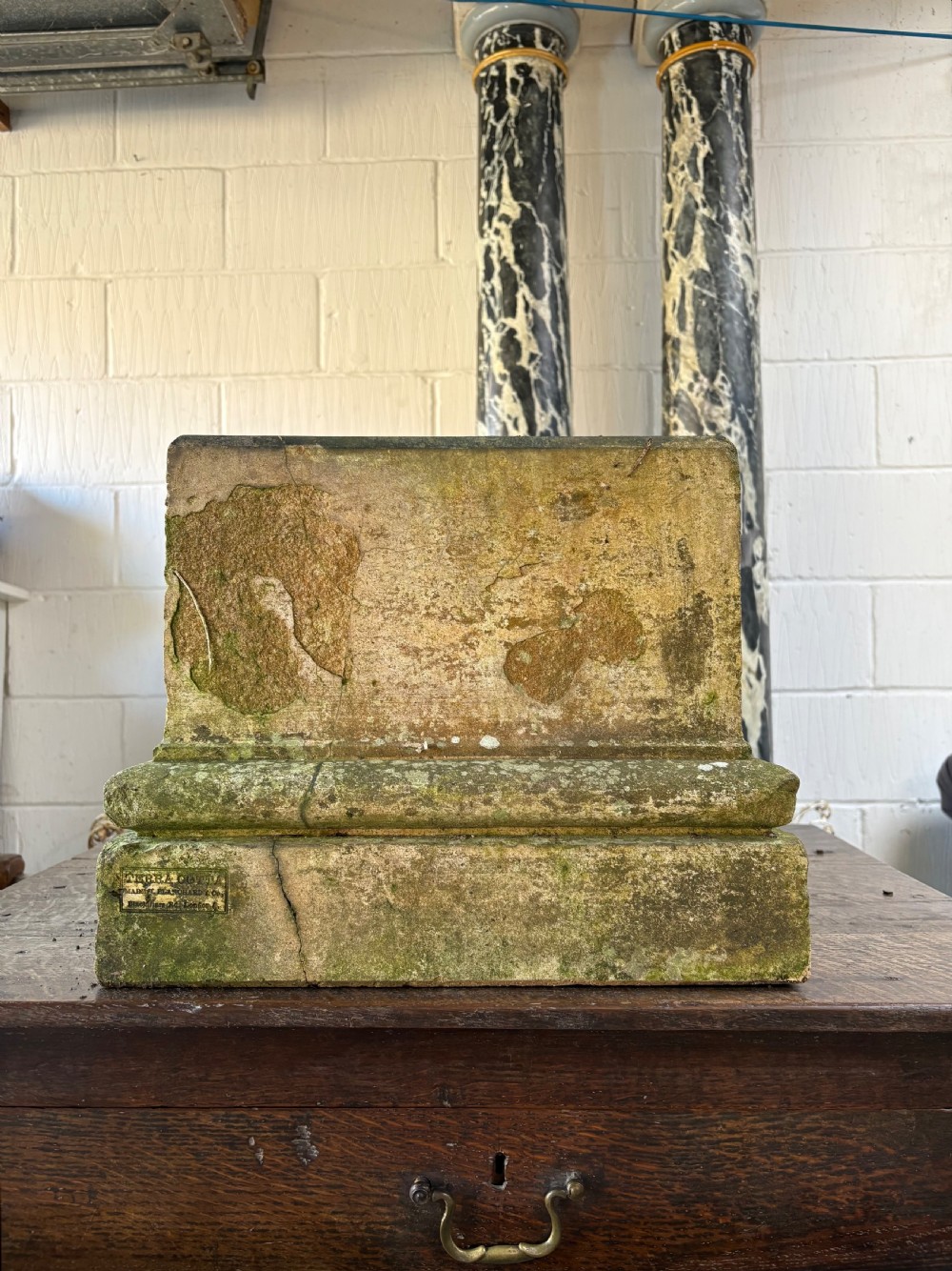 M H Blanchard and Sons 19thC Buff Terracotta Stone Pedestal, Stamped 39cm Sq View III