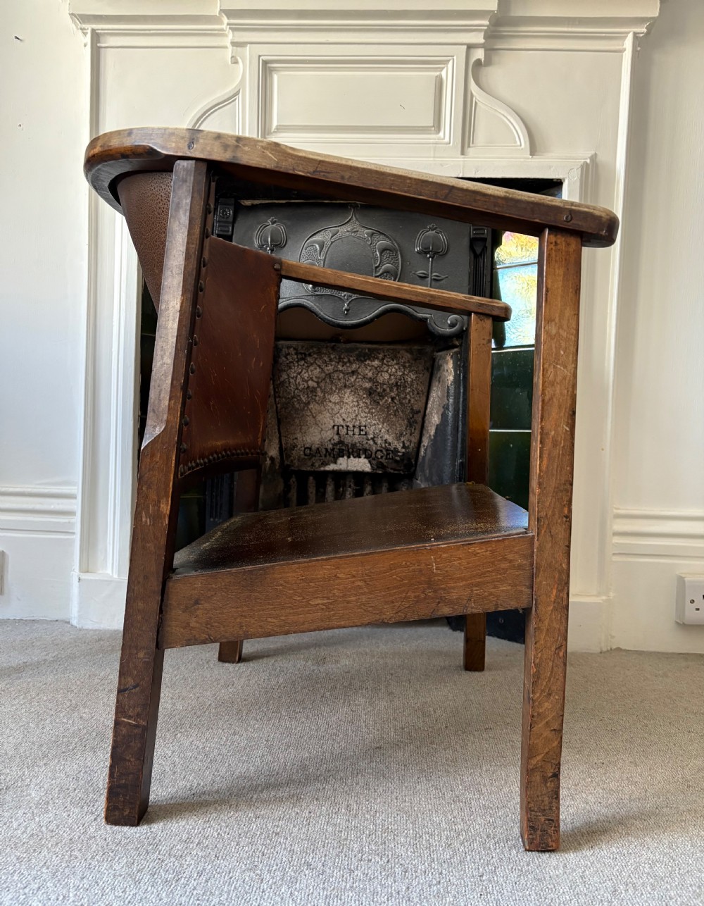 Art Deco Modernist Beech and Studded Leather Reading Chair C1930, View III