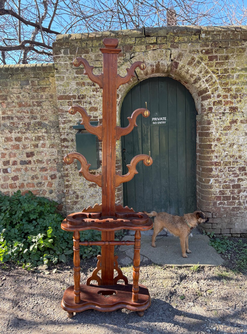 An Anglo Indian, Teak Antique Hall and Stick Stand, 198cm C1900, 6 Coat Hooks View II