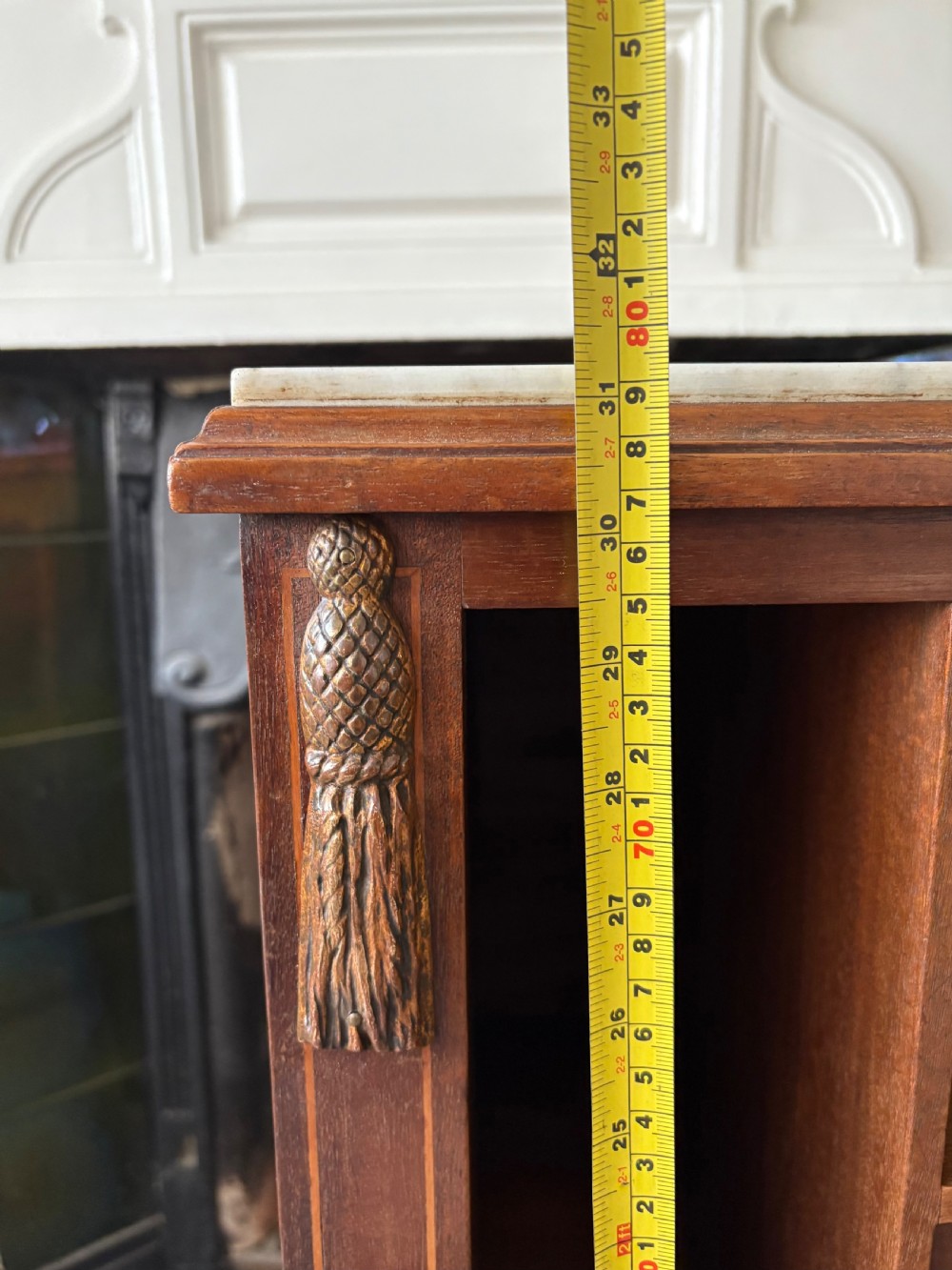 Early 20thC French Empire Style Mahogany Inlaid Bedside Cupboard, Faux Bookends View X