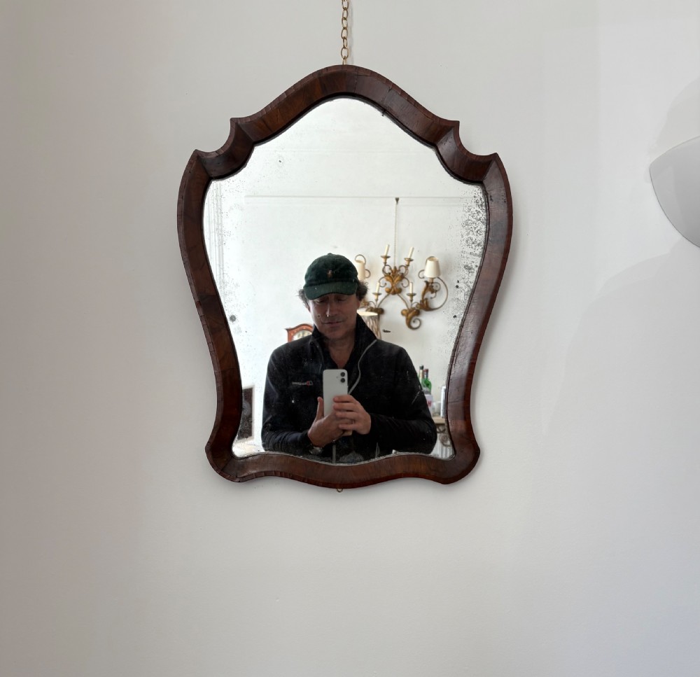 Antique Walnut Shield Wall Mirror C1800 Original Gently Foxed Mercury Plate 59cm View XII