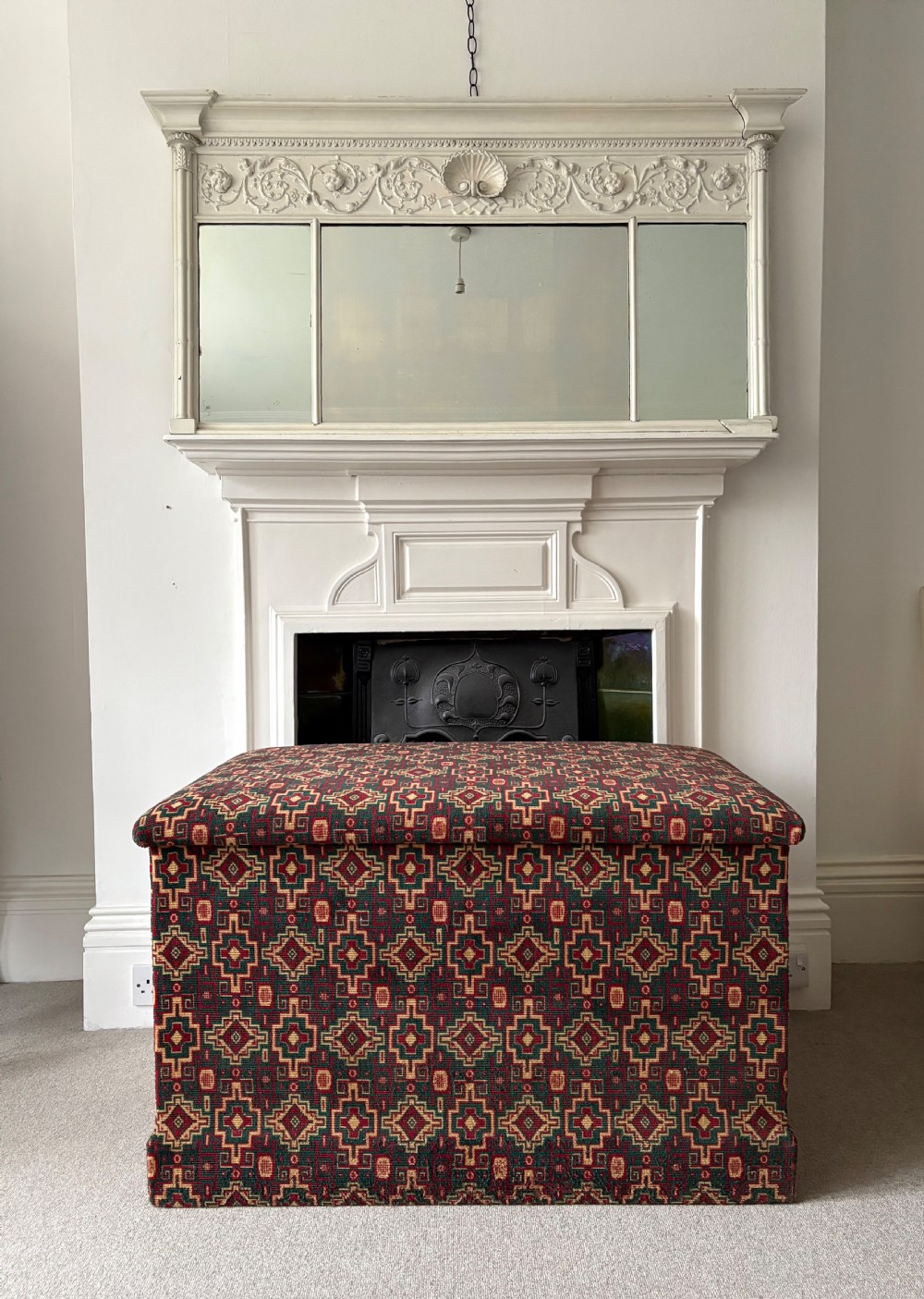A Large 19th Century Pine Upholstered Antique Ottoman 100cm, Felt Lined Storage