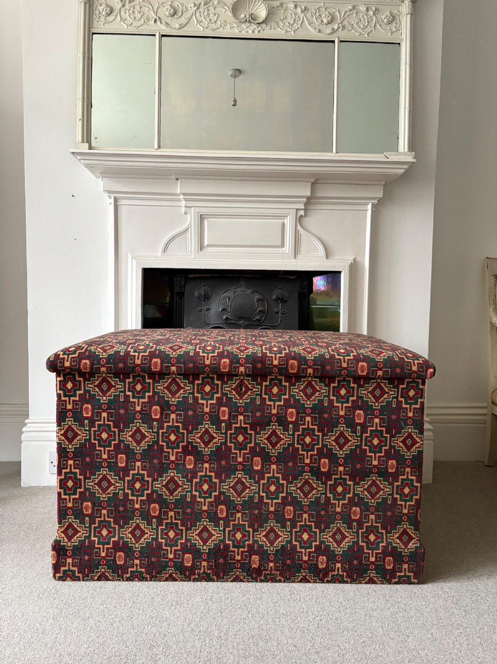 A Large 19th Century Pine Upholstered Antique Ottoman 100cm, Felt Lined Storage View XII
