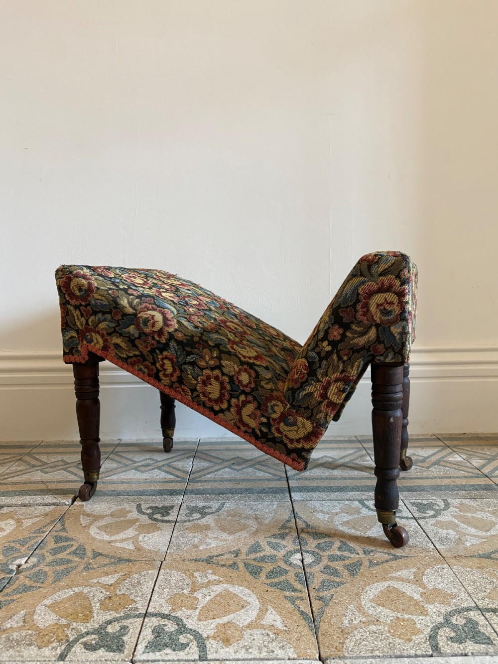 A 19th Century English Mahogany Frame Gout Stool on Castors C1880 View II