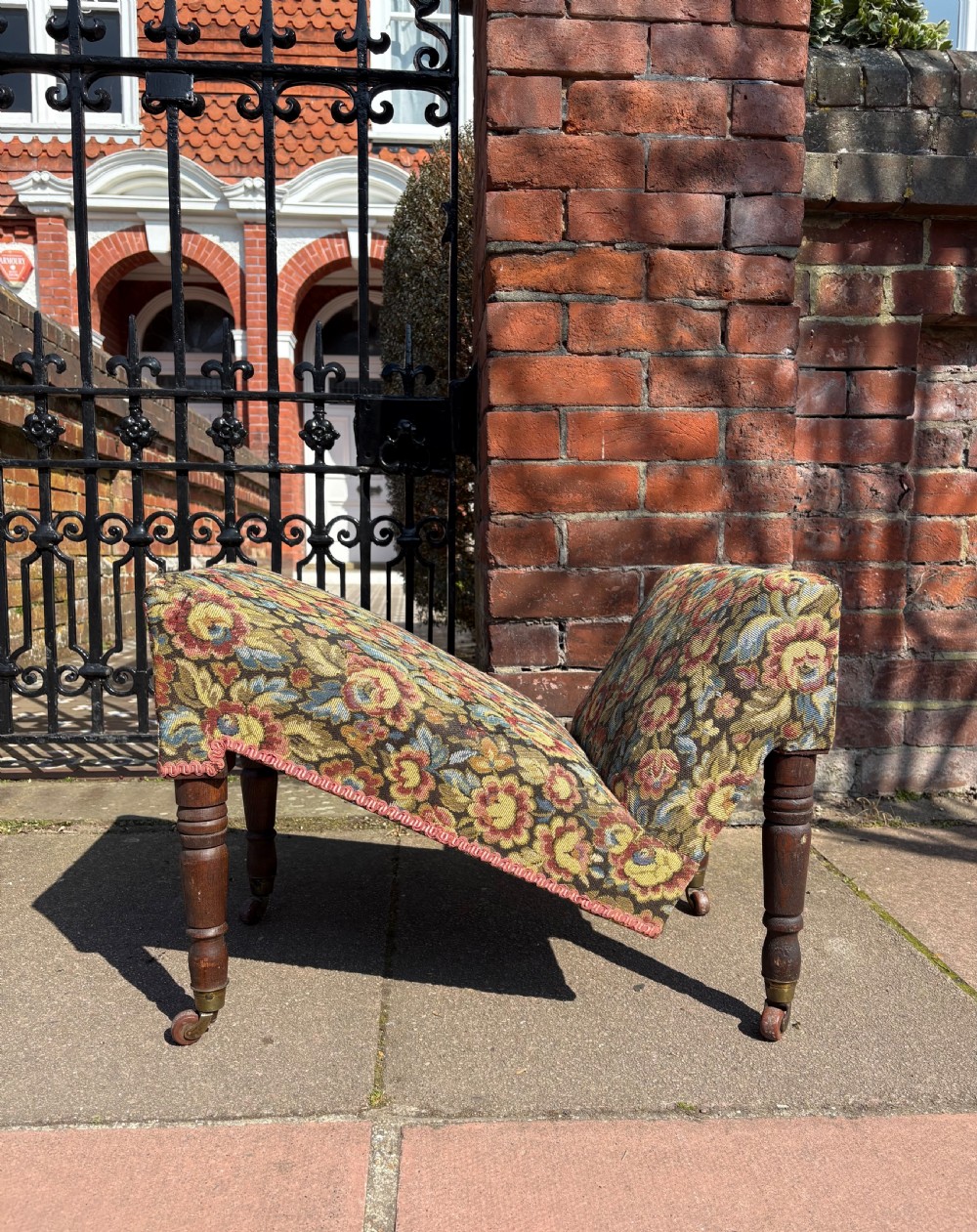 A 19th Century English Mahogany Frame Gout Stool on Castors C1880 View IV