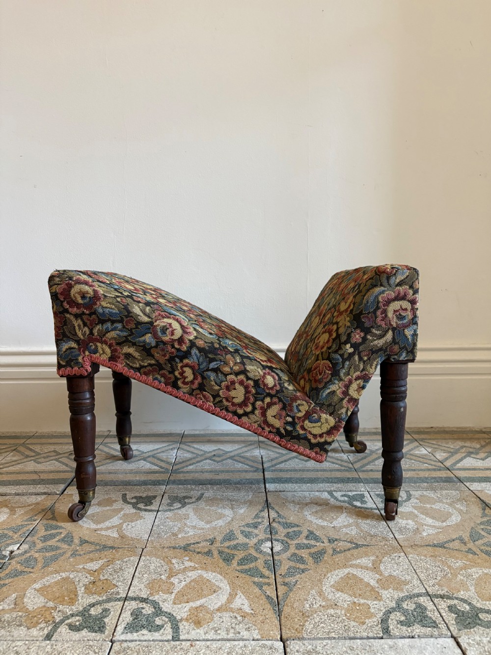 A 19th Century English Mahogany Frame Gout Stool on Castors C1880 View V