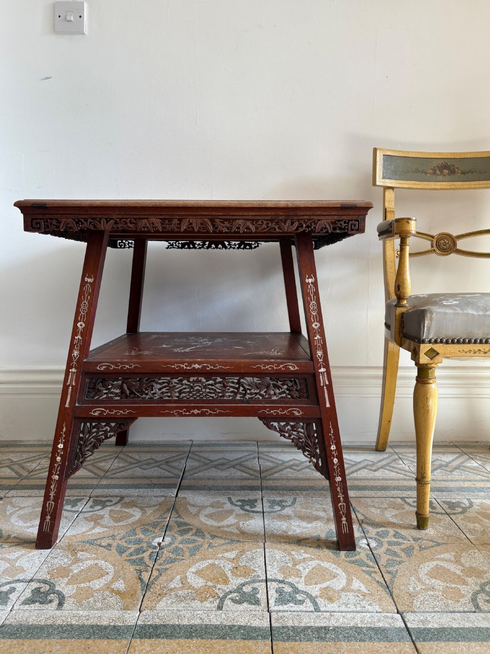 A Chinese Hardwood, Bone-Inlaid 2 Tier Occasional or Centre Table C1900-1920