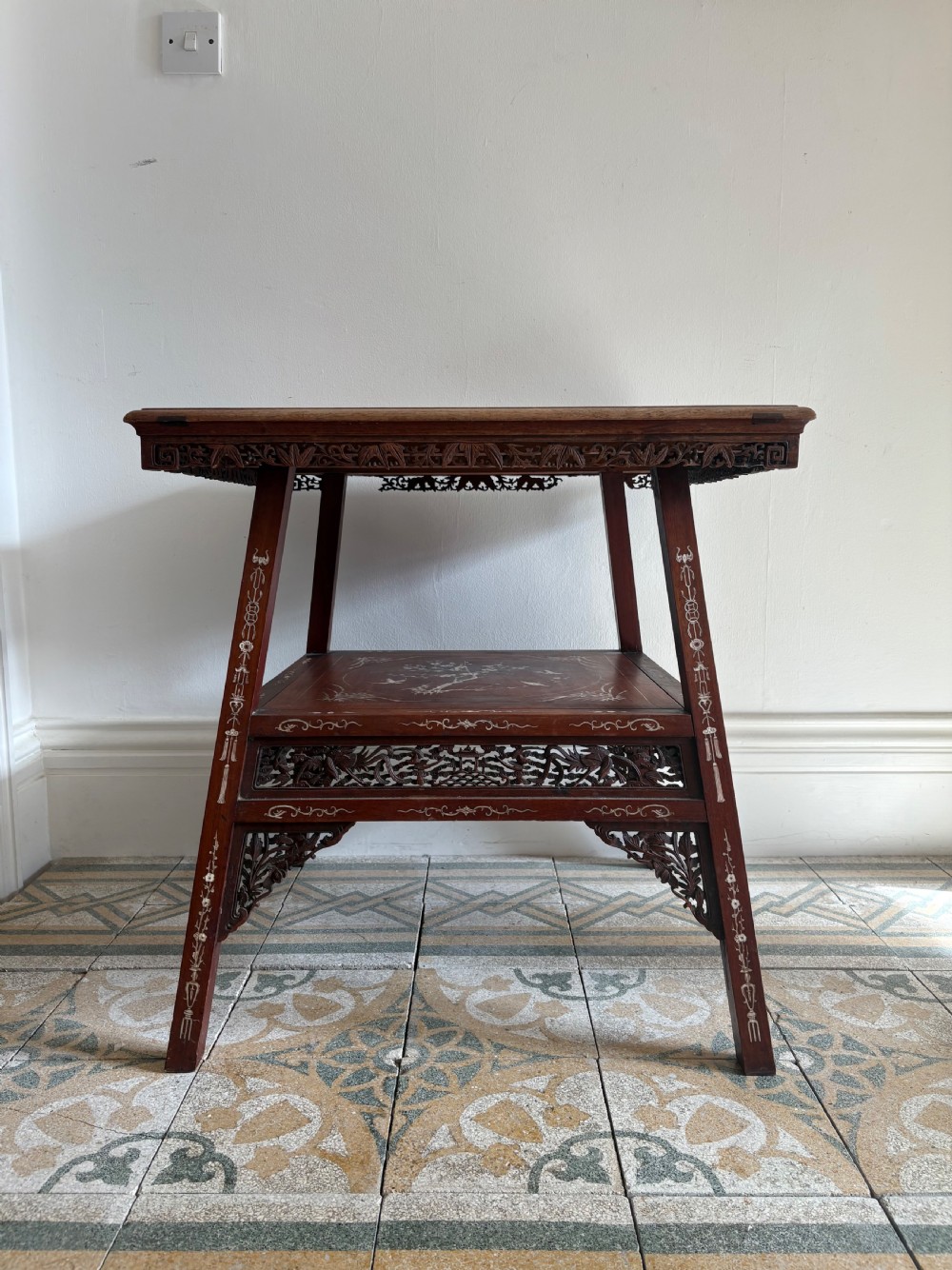 A Chinese Hardwood, Bone-Inlaid 2 Tier Occasional or Centre Table C1900-1920 View II