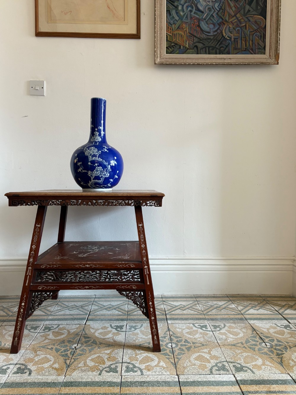 A Chinese Hardwood, Bone-Inlaid 2 Tier Occasional or Centre Table C1900-1920 View III