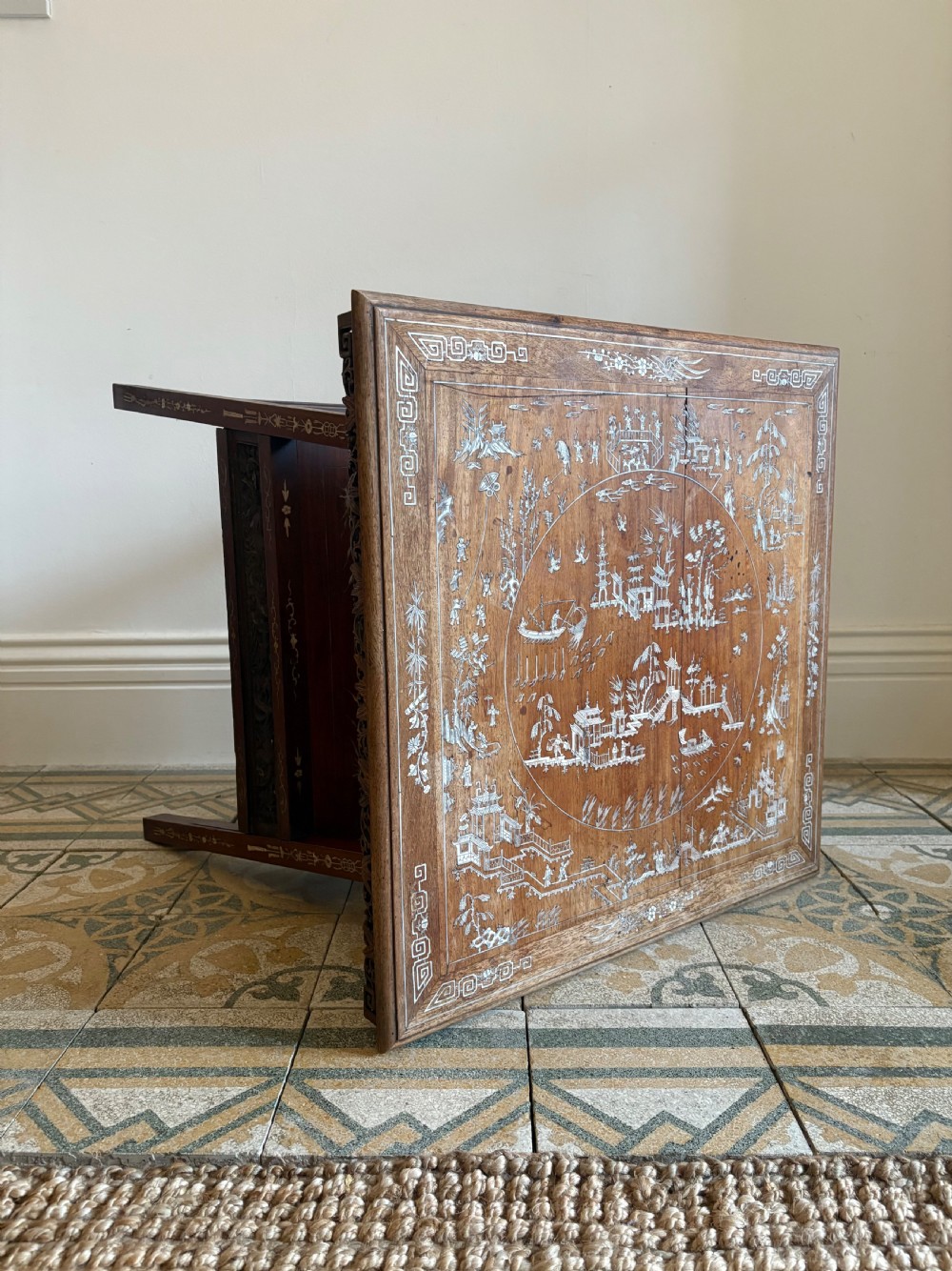 A Chinese Hardwood, Bone-Inlaid 2 Tier Occasional or Centre Table C1900-1920 View IV