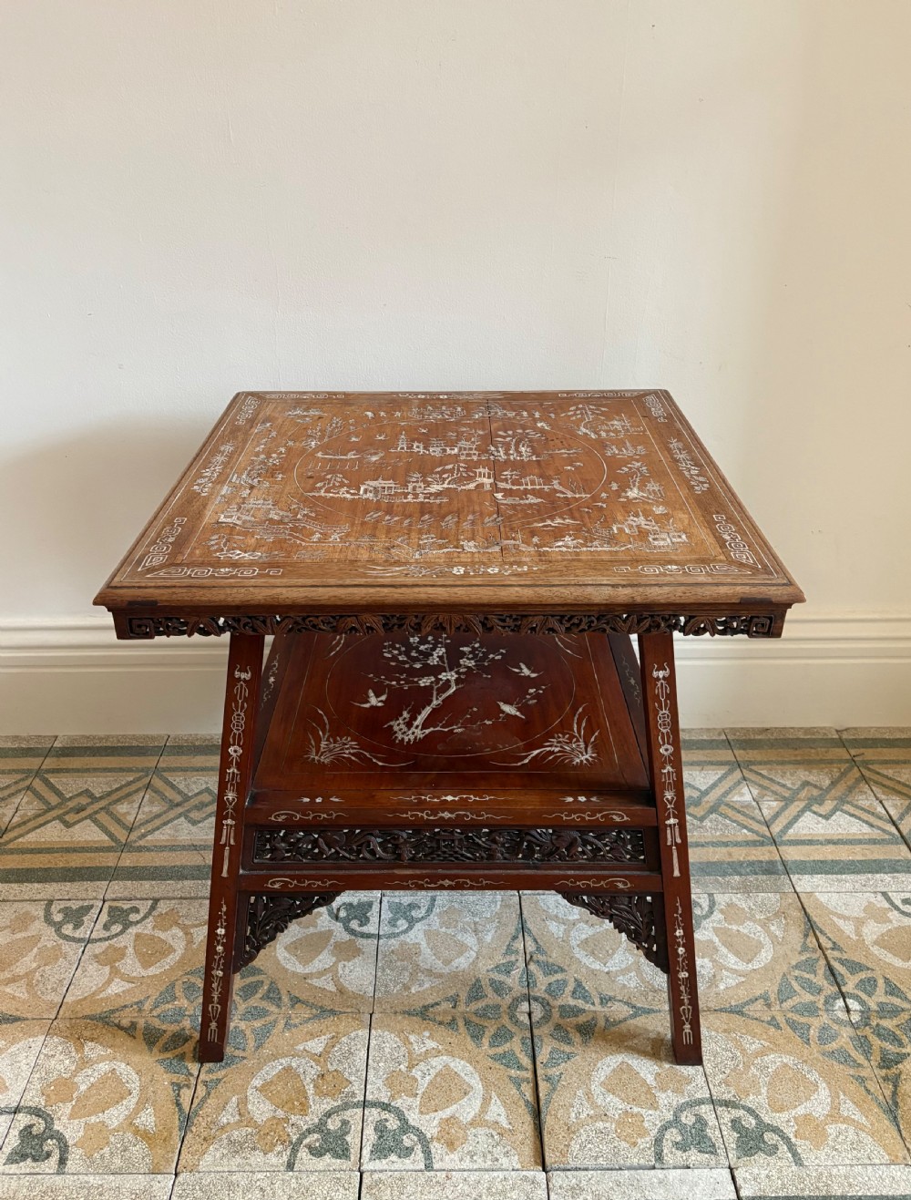 A Chinese Hardwood, Bone-Inlaid 2 Tier Occasional or Centre Table C1900-1920 View VII