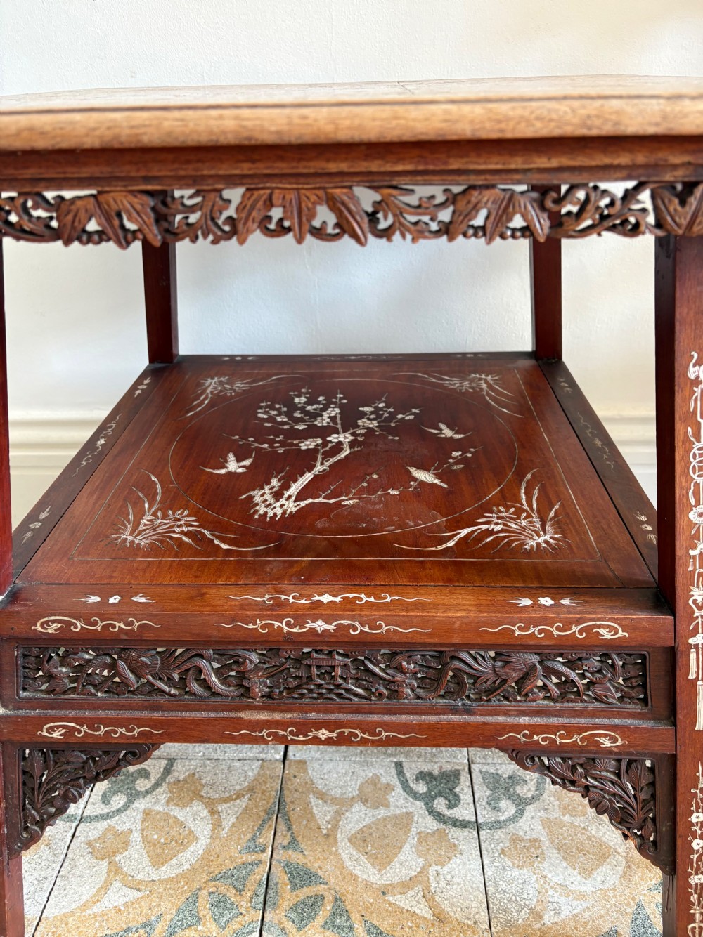 A Chinese Hardwood, Bone-Inlaid 2 Tier Occasional or Centre Table C1900-1920 View XI