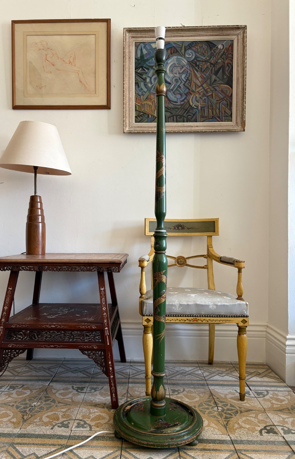 Early to Mid 20thC Green Lacquer Chinoiserie Floor Lamp 157cm, C1920-40s View XI